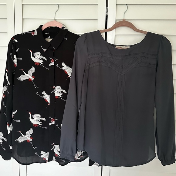 Ann Taylor Loft Blouse Top Button Down Crane Black Gray Bundle Small - Picture 1 of 4